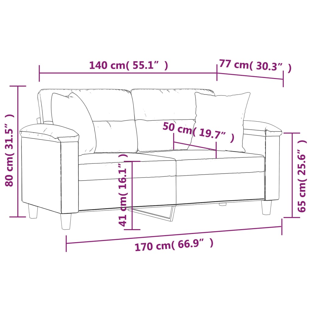 2-Seater Sofa with Pillows Dark Grey 140 cm Microfibre Fabric
