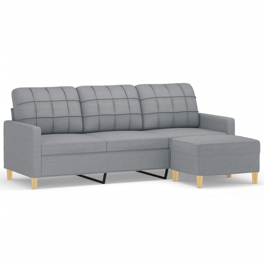 3-Seater Sofa with Footstool Light Grey 180 cm Fabric