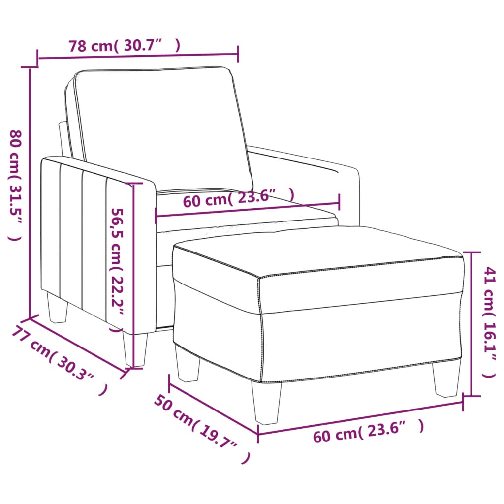 Sofa Chair with Footstool Dark Grey 60 cm Fabric