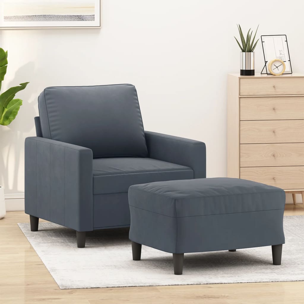 Sofa Chair with Footstool Dark Grey 60 cm Velvet