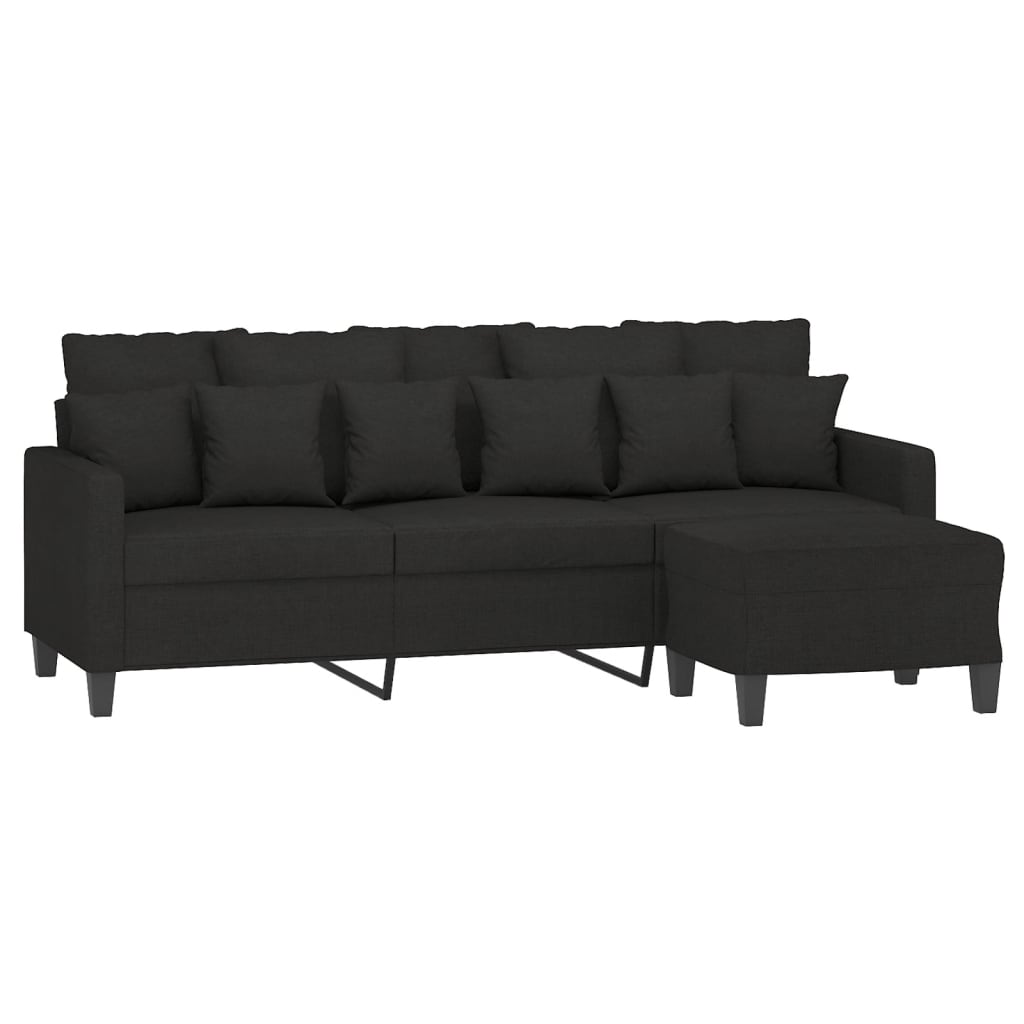 3-Seater Sofa with Footstool Black 180 cm Fabric