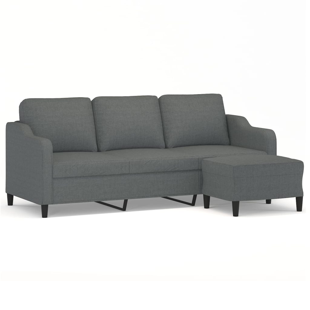 3-Seater Sofa with Footstool Dark Grey 180 cm Fabric