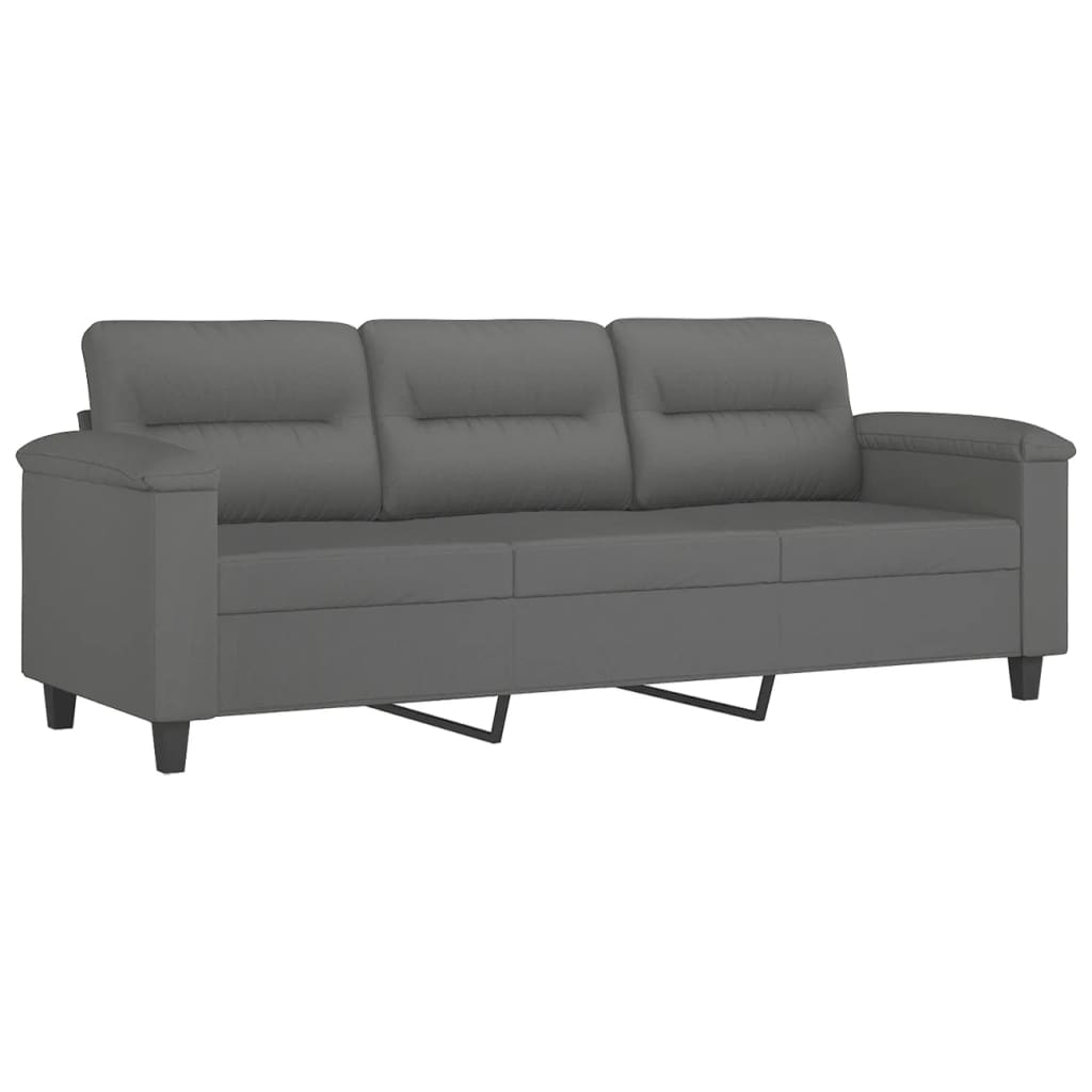 3-Seater Sofa with Footstool Dark Grey 180 cm Microfibre Fabric