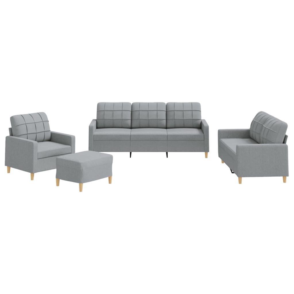 4 Piece Sofa Set with Cushions Light Grey Fabric