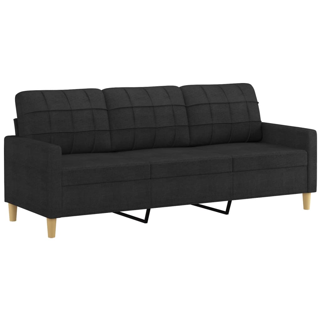 3 Piece Sofa Set with Pillows Black Fabric