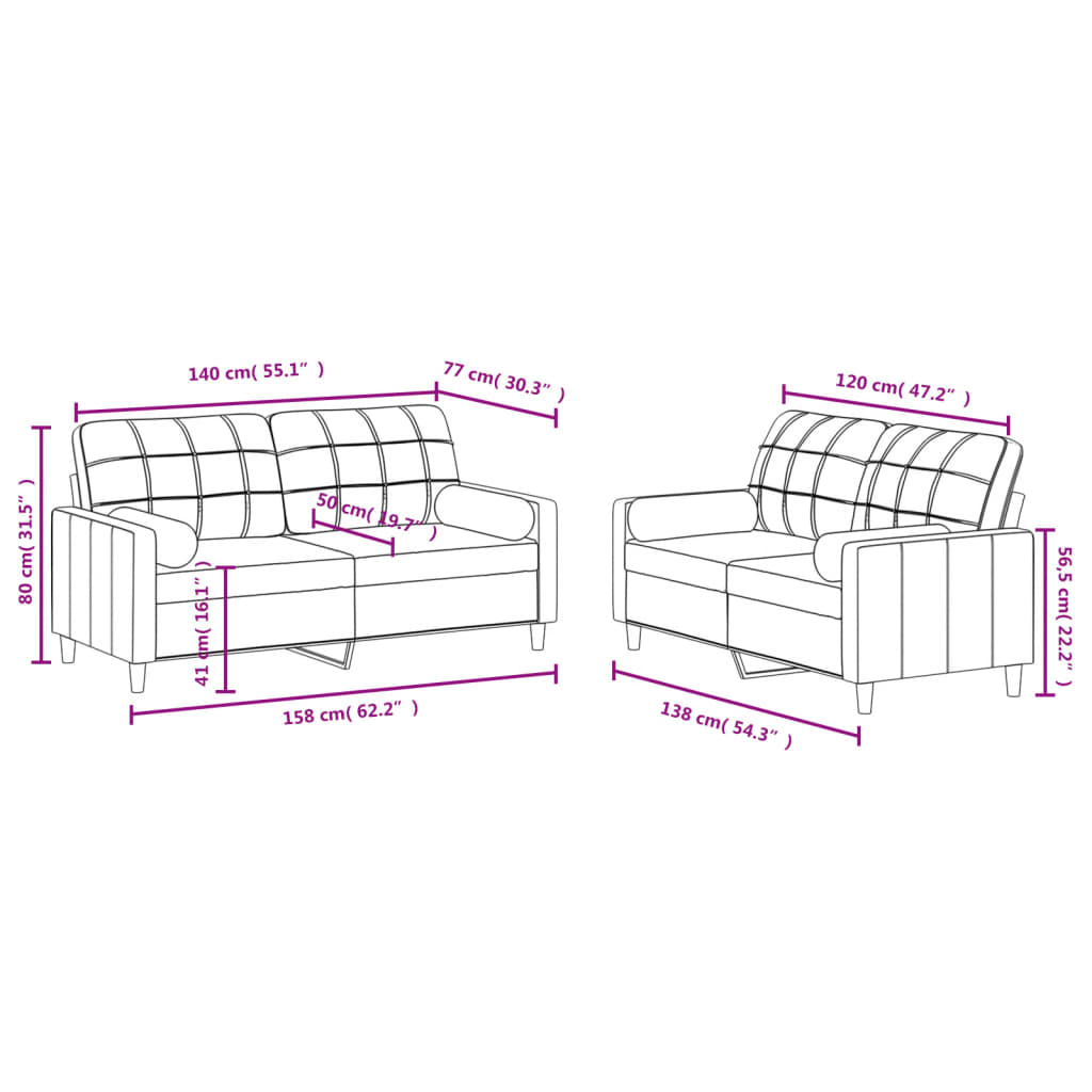 2 Piece Sofa Set with Pillows Black Fabric