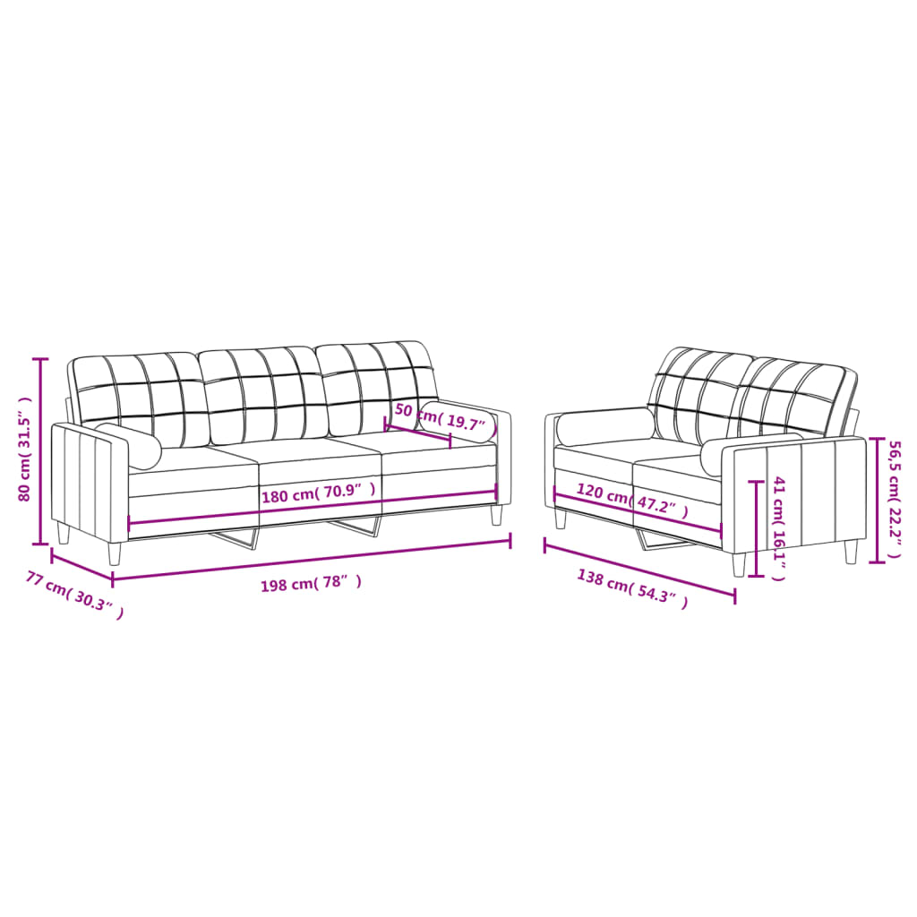 2 Piece Sofa Set with Pillows Black Fabric