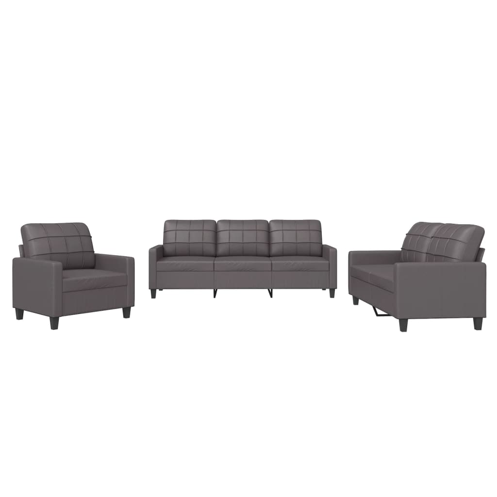 3 Piece Sofa Set with Cushions Grey Faux Leather