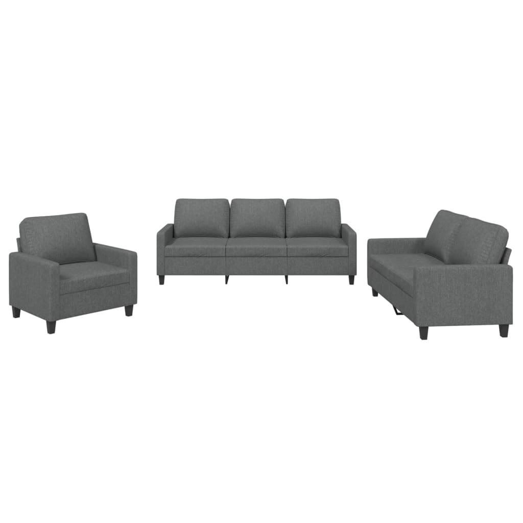 3 Piece Sofa Set with Cushions Dark Grey Fabric