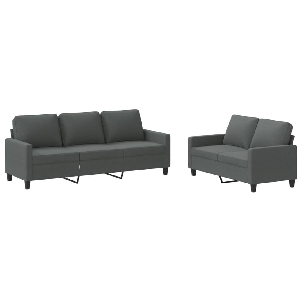 2 Piece Sofa Set with Cushions Dark Grey Fabric