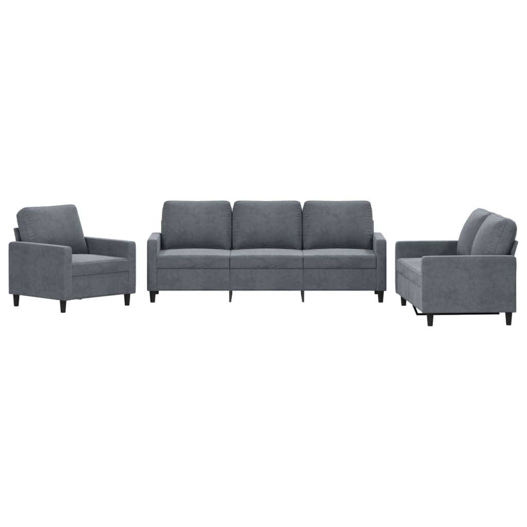 3 Piece Sofa Set with Cushions Dark Grey Velvet