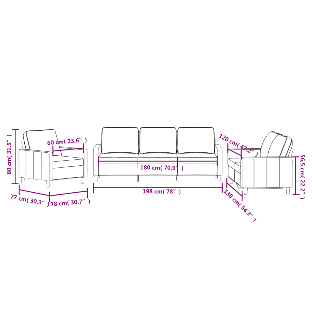 3 Piece Sofa Set with Cushions Dark Grey Velvet