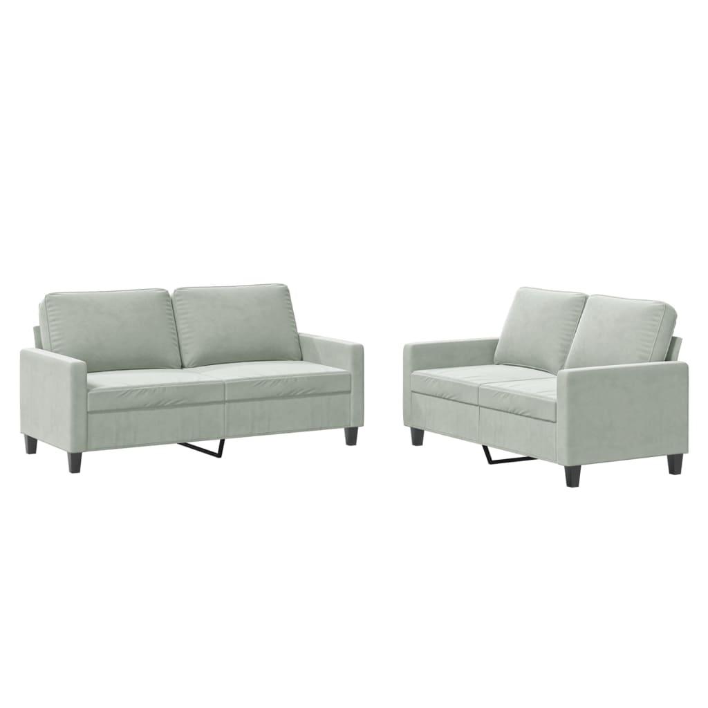 2 Piece Sofa Set with Cushions Light Grey Velvet