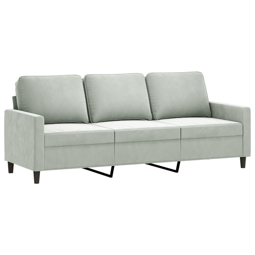 3 Piece Sofa Set with Cushions Light Grey Velvet