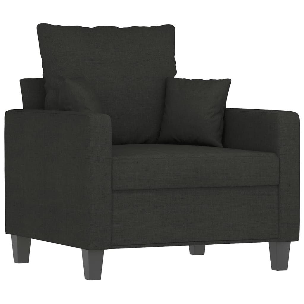3 Piece Sofa Set with Pillows Black Fabric