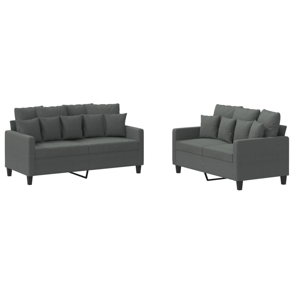 2 Piece Sofa Set with Cushions Dark Grey Fabric