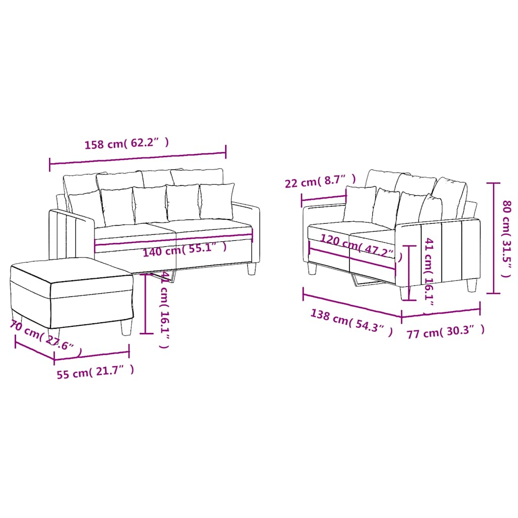 3 Piece Sofa Set with Cushions Black Fabric