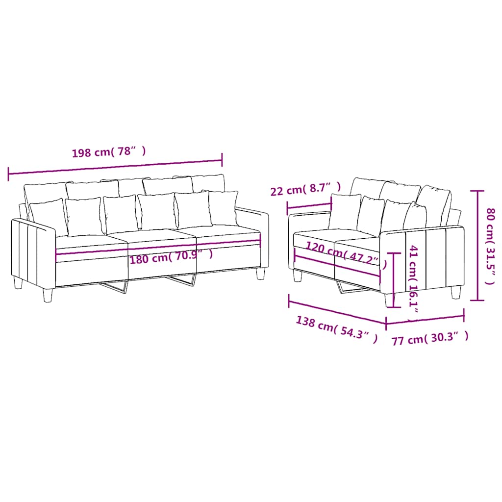2 Piece Sofa Set with Cushions Black Fabric