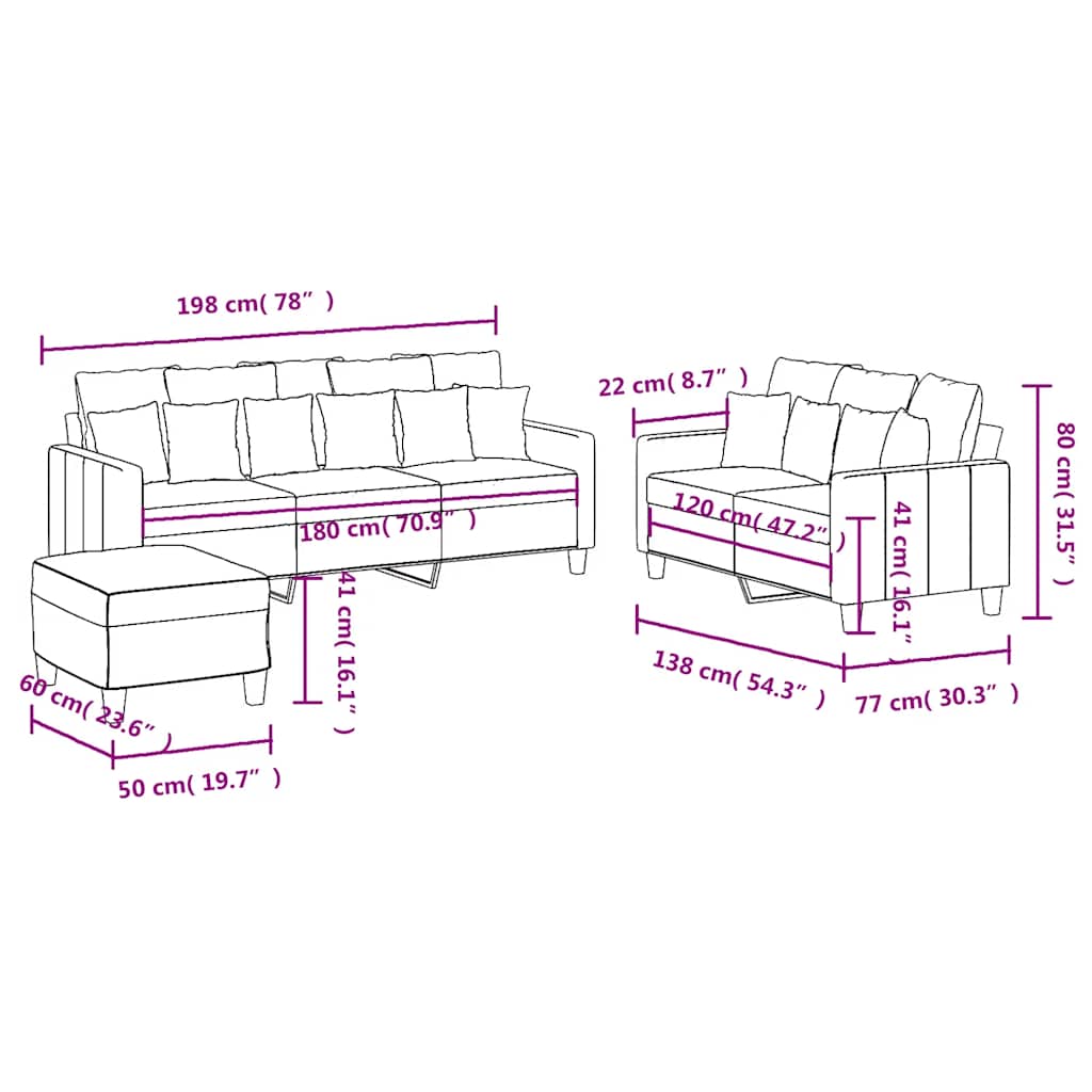 3 Piece Sofa Set with Cushions Black Fabric