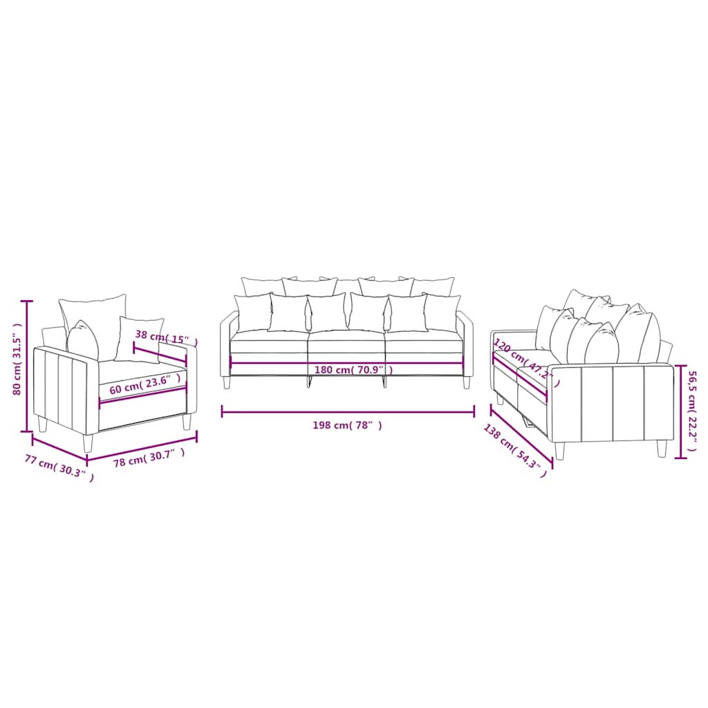 3 Piece Sofa Set with Cushions Black Velvet