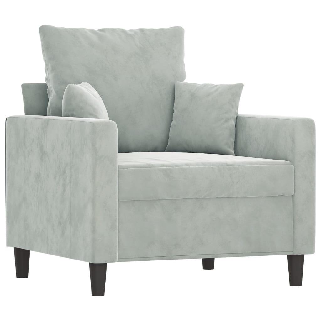 4 Piece Sofa Set with Cushions Light Grey Velvet