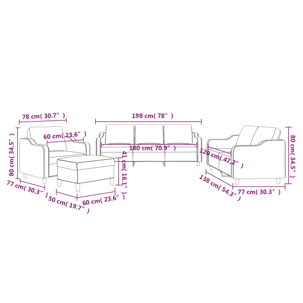 4 Piece Sofa Set with Cushions Dark Grey Fabric