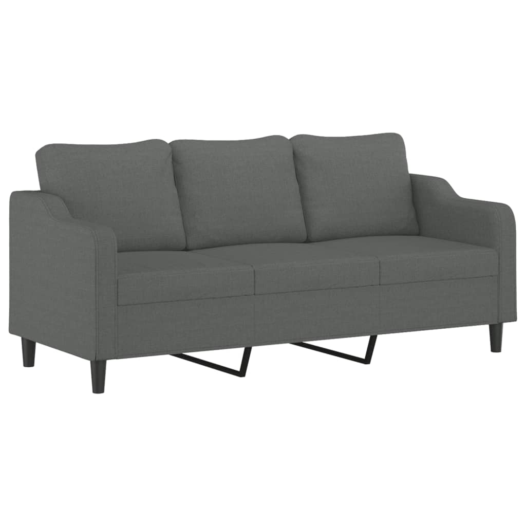 3 Piece Sofa Set with Pillows Dark Grey Fabric