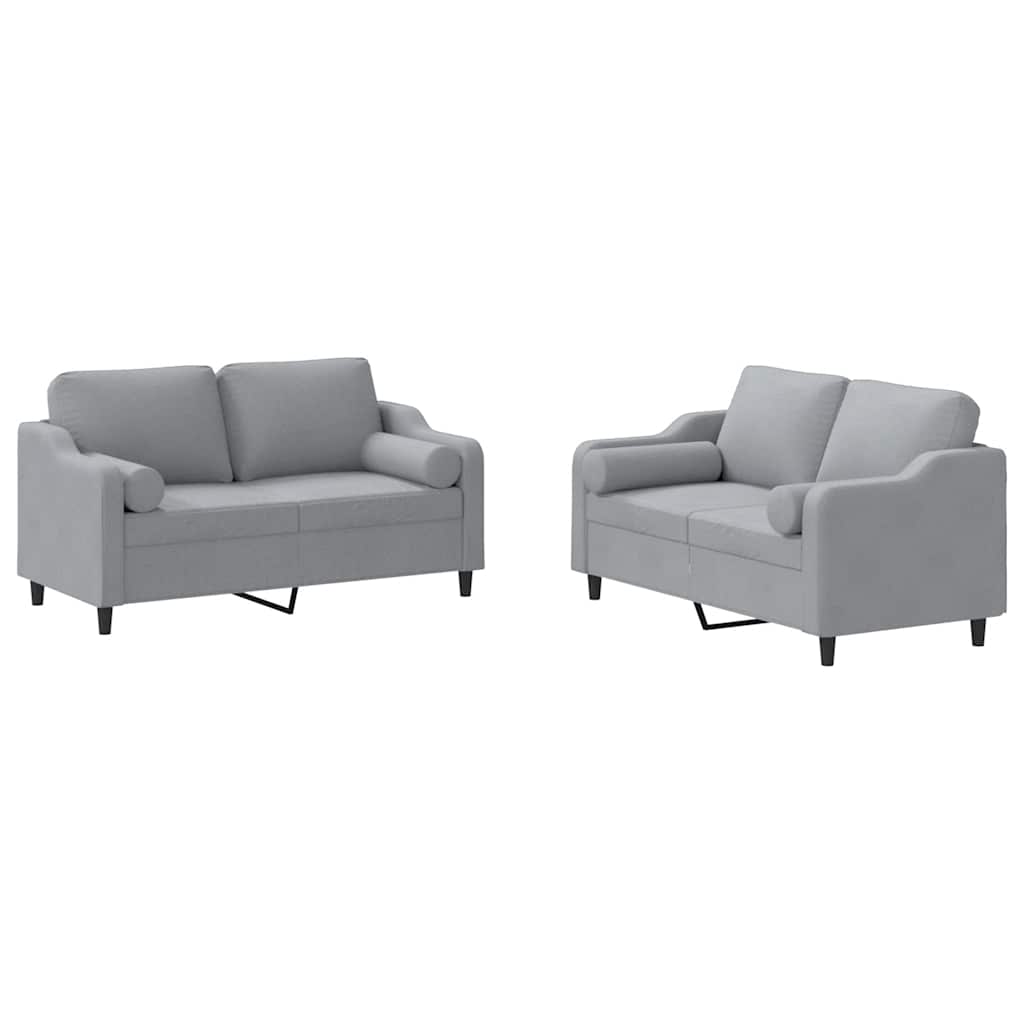 2 Piece Sofa Set with Pillows Light Grey Fabric