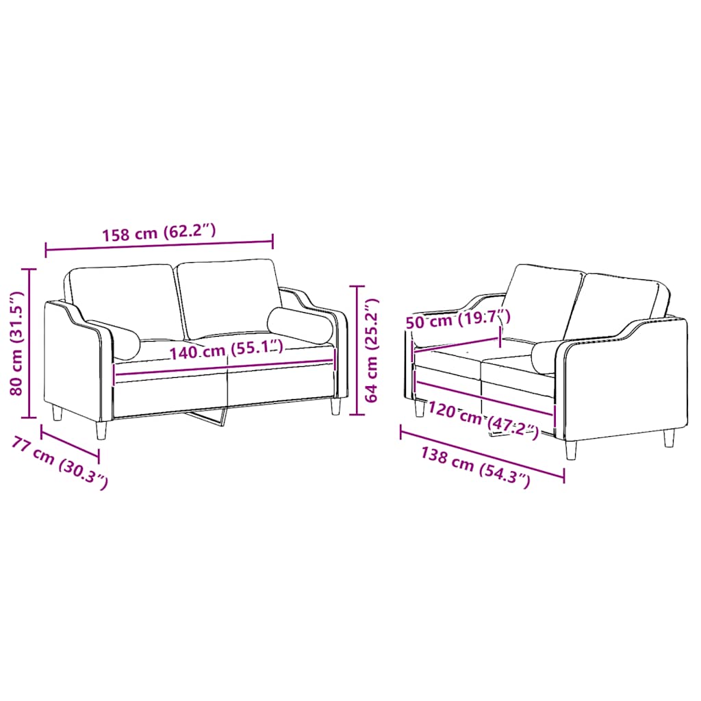 2 Piece Sofa Set with Pillows Light Grey Fabric