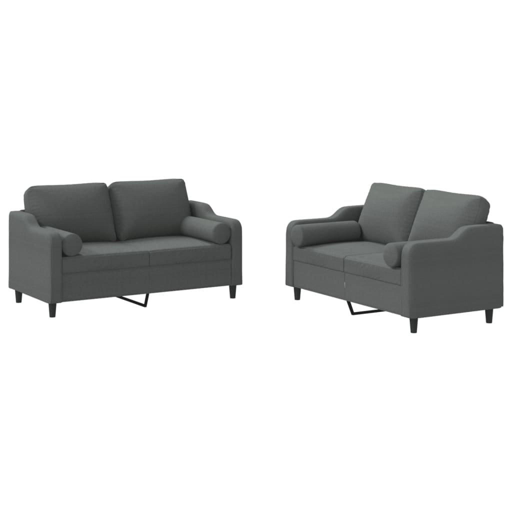 2 Piece Sofa Set with Pillows Dark Grey Fabric