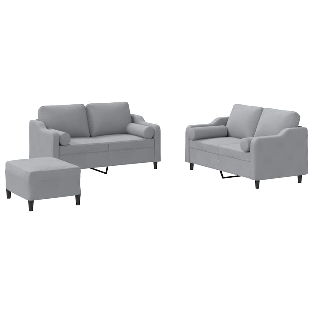 3 Piece Sofa Set with Pillows Light Grey Fabric