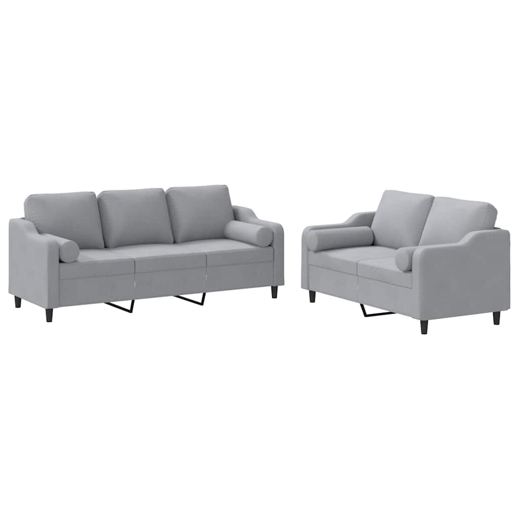 2 Piece Sofa Set with Pillows Light Grey Fabric