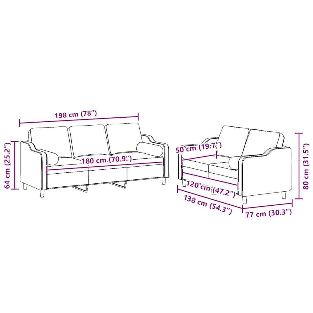 2 Piece Sofa Set with Pillows Light Grey Fabric