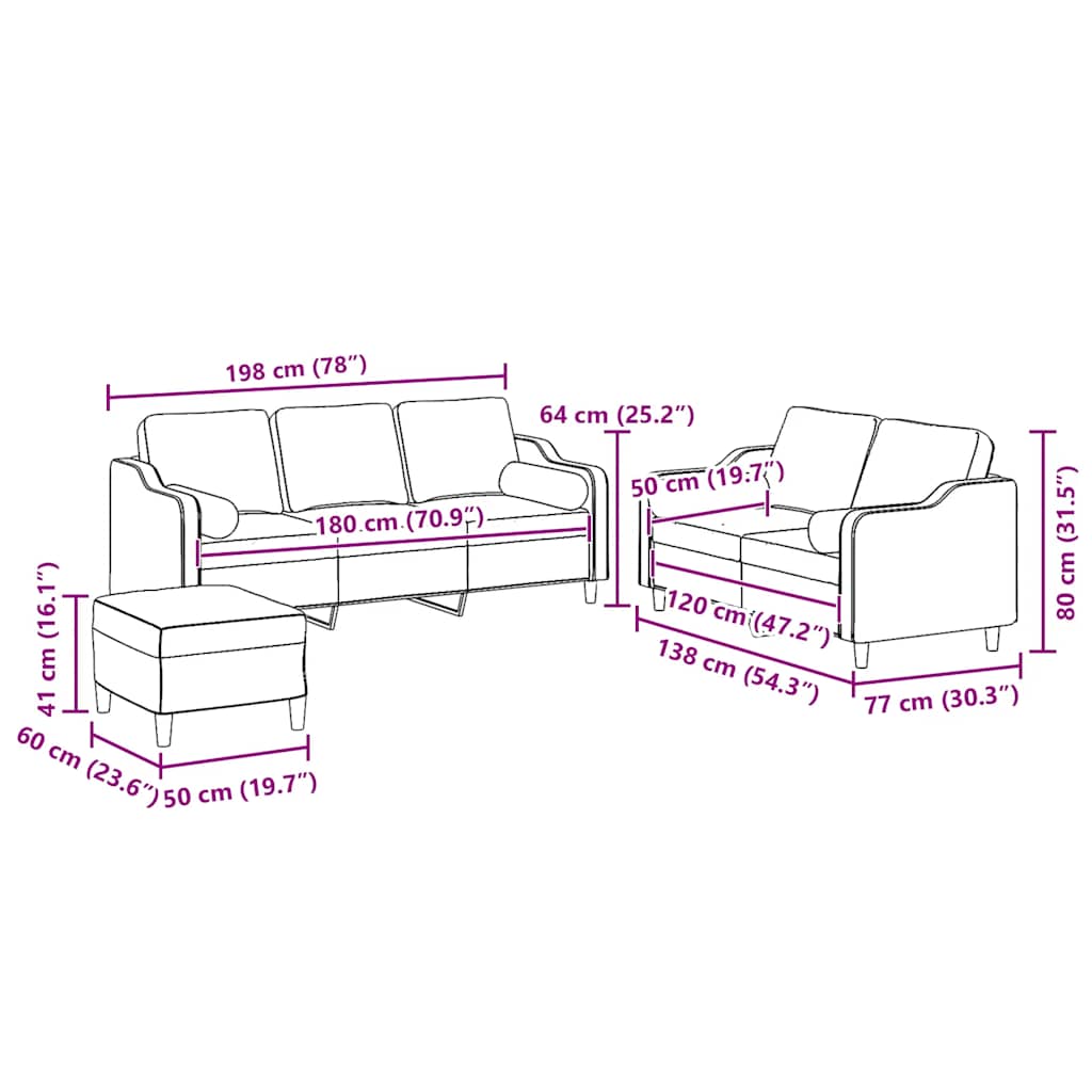 3 Piece Sofa Set with Pillows Light Grey Fabric