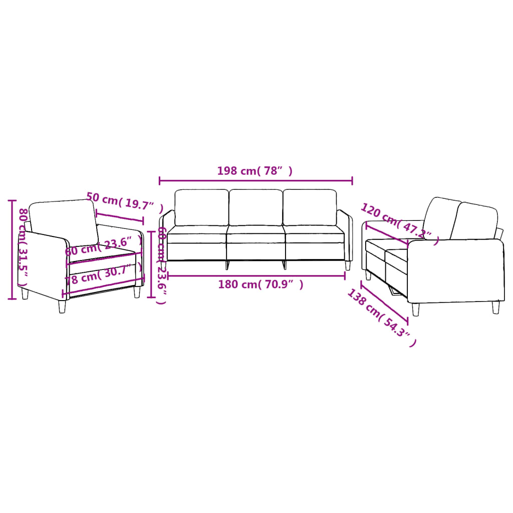 3 Piece Sofa Set with Cushions Black Fabric