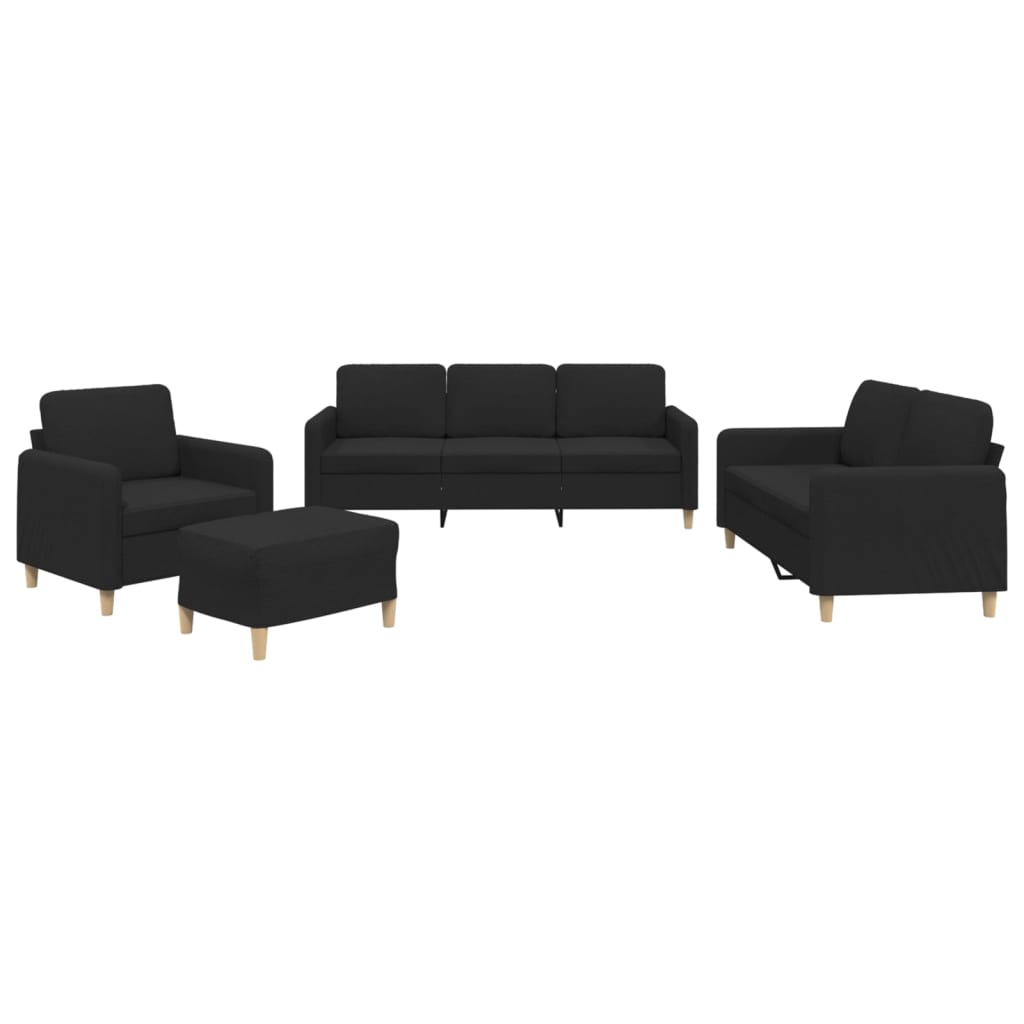 4 Piece Sofa Set with Cushions Black Fabric