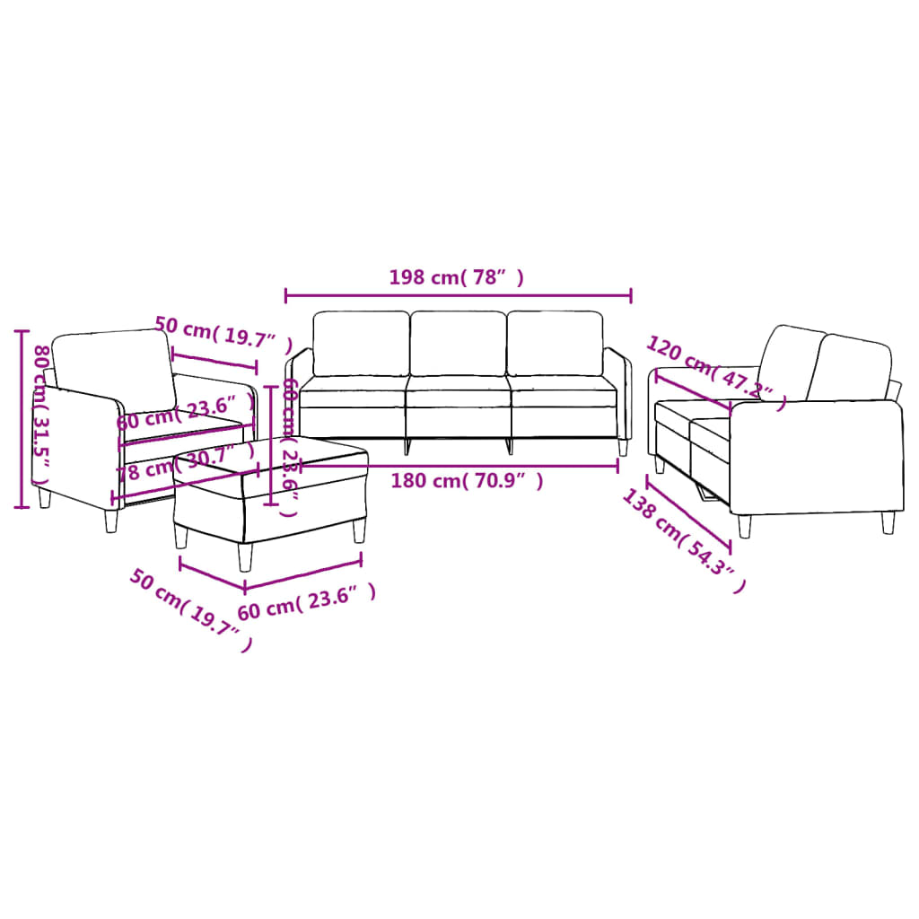 4 Piece Sofa Set with Cushions Black Fabric