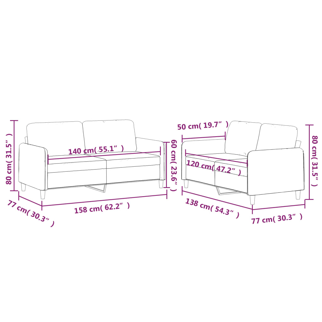 2 Piece Sofa Set with Cushions Dark Grey Fabric