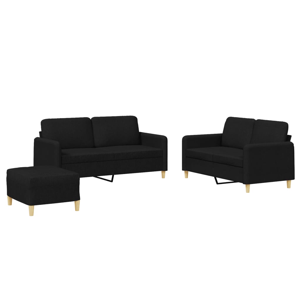 3 Piece Sofa Set with Cushions Black Fabric