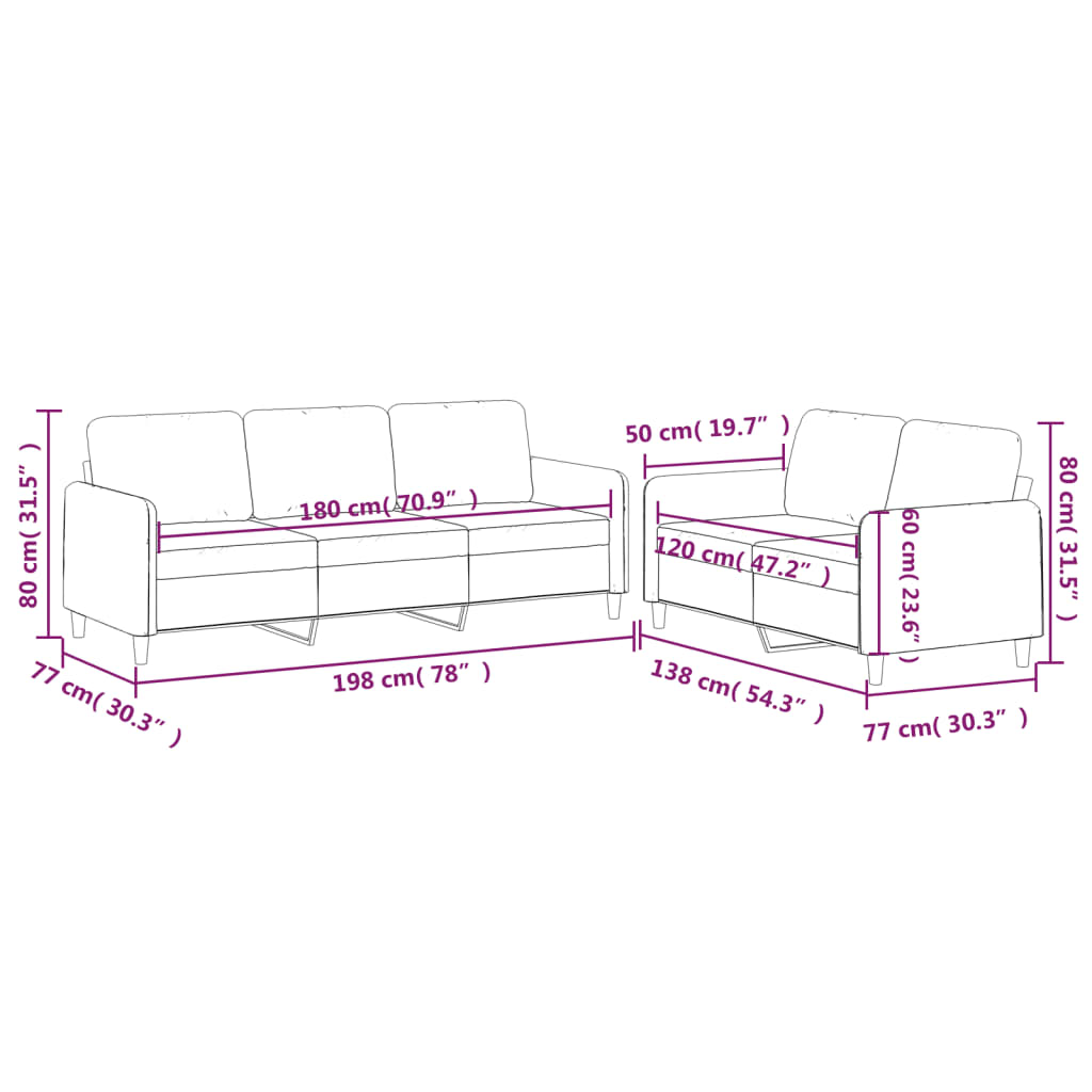 2 Piece Sofa Set with Cushions Light Grey Fabric