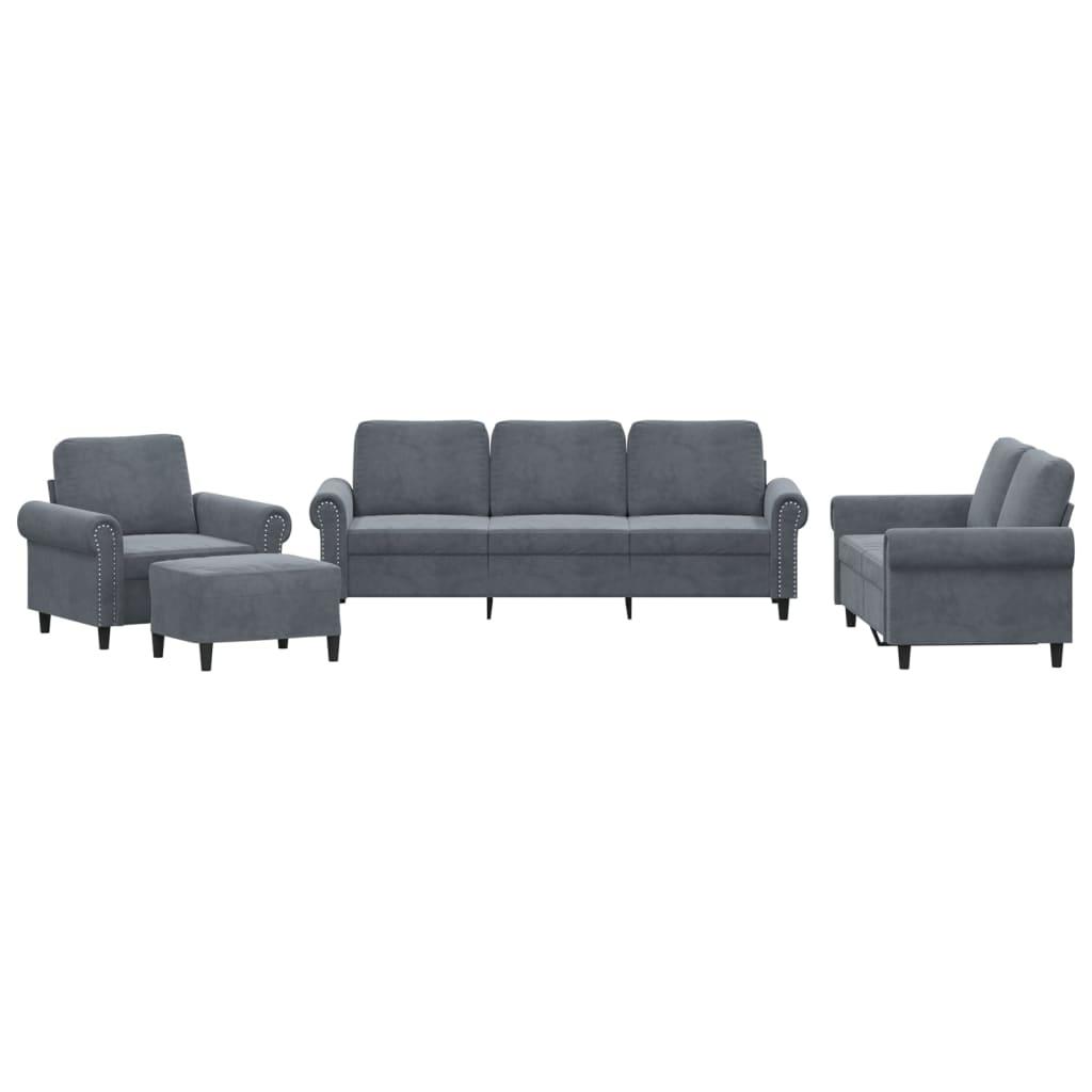 4 Piece Sofa Set with Cushions Dark Grey Velvet