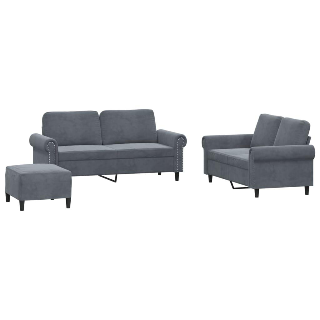 3 Piece Sofa Set with Cushions Dark Grey Velvet
