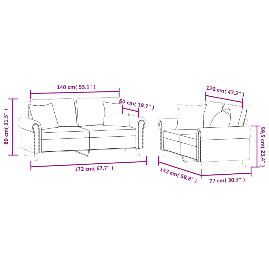 2 Piece Sofa Set with Pillows Black Velvet