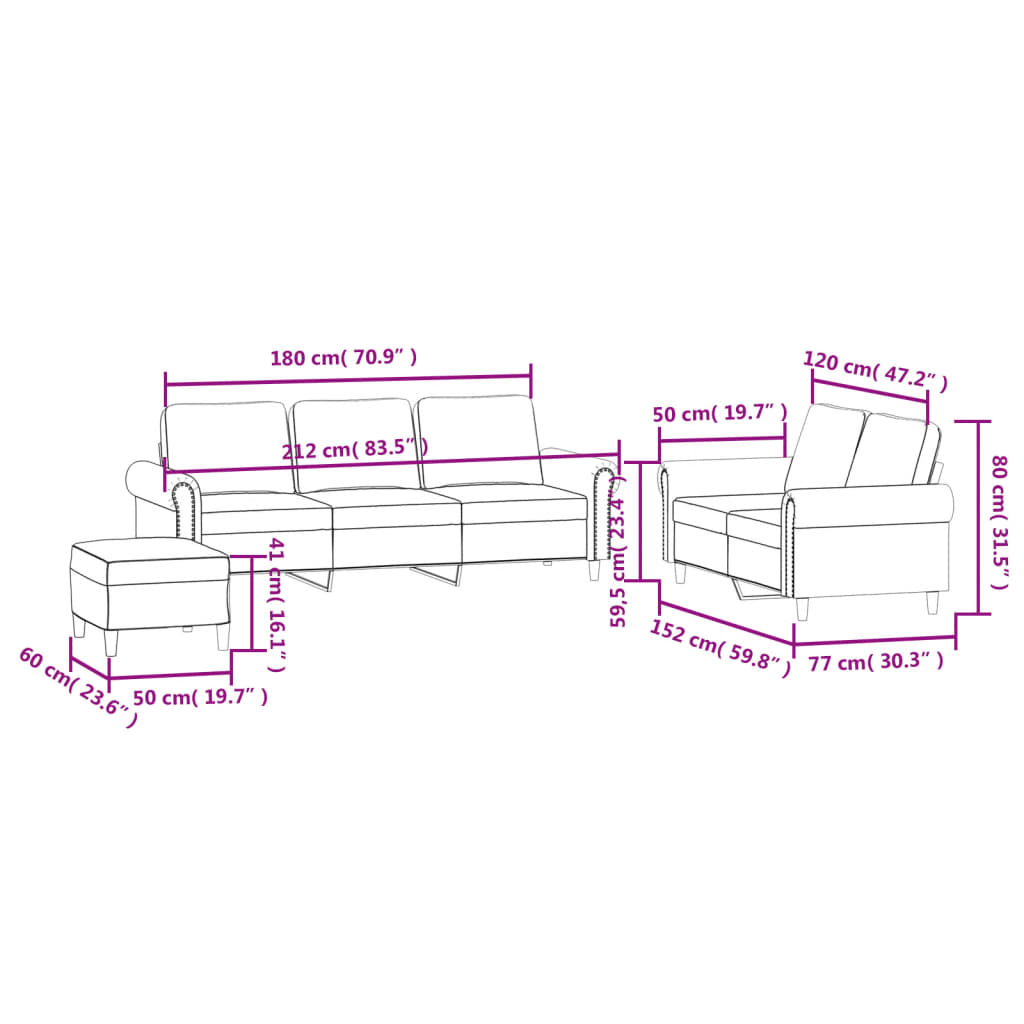 3 Piece Sofa Set with Cushions Black Velvet