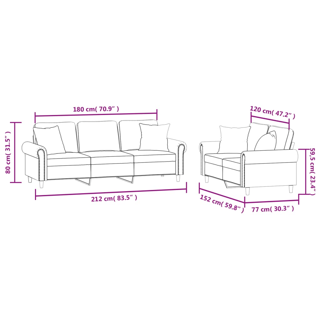 2 Piece Sofa Set with Pillows Dark Grey Velvet