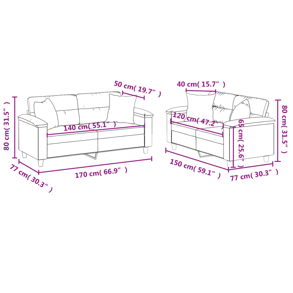 2 Piece Sofa Set with Pillows Dark Grey Microfibre Fabric