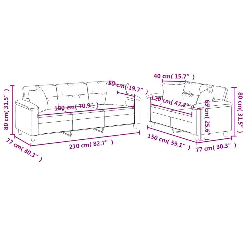 2 Piece Sofa Set with Pillows Dark Grey Microfibre Fabric