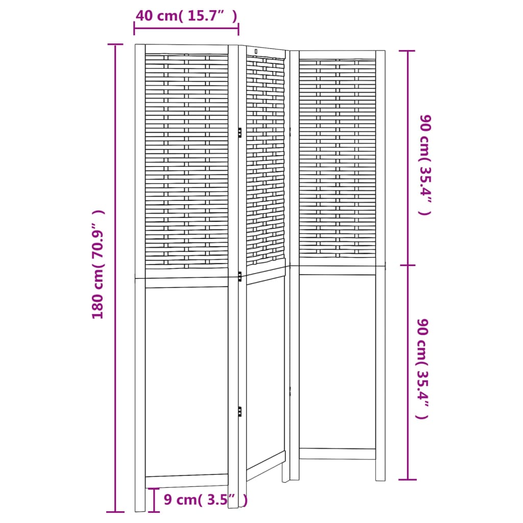 Room Divider 3 Panels Dark Brown Solid Wood Paulownia