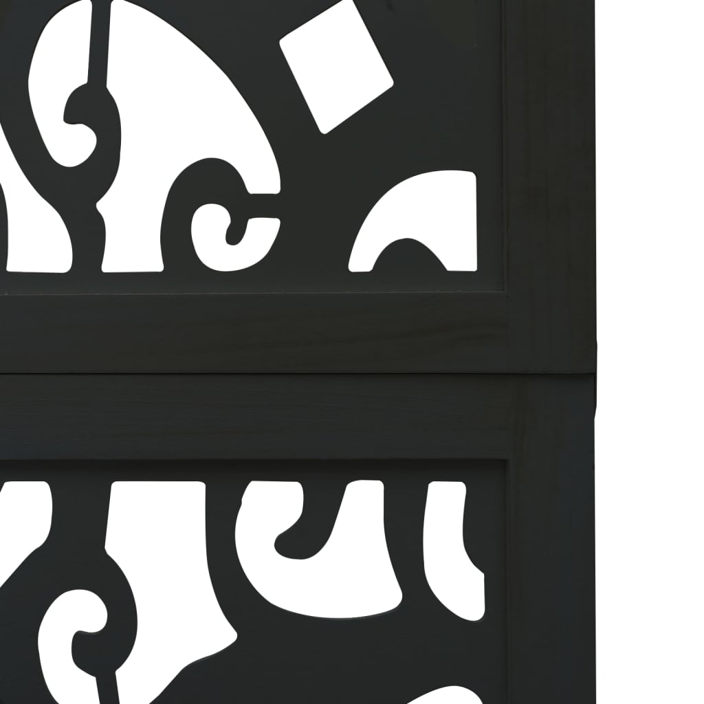 Room Divider 5 Panels Black Solid Wood Paulownia