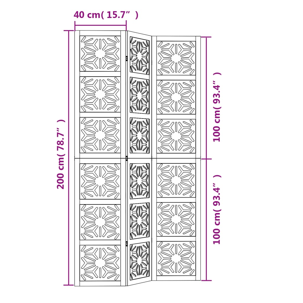 Room Divider 3 Panels Brown and Black Solid Wood Paulownia
